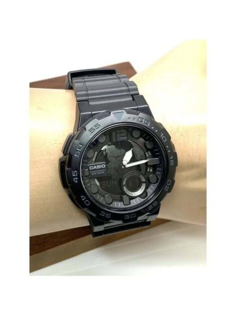 Casio Men's Watch AEQ100 World Time Quartz Analog Digital 46mm Black Resin 5479